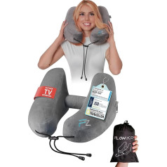 FLOWZOOM Inflatable Neck Pillow in Smaller Women's Size, Neck Pillow Aeroplane Inflatable Neck Pillow Travel Neck Pillow for Aeroplane with Hood (Grey, Size M)