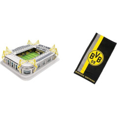Borussia Dortmund BVB 3D Stadium Puzzle, Multicoloured & BVB Towel with Logo in Striped Pattern (50 x 100 cm)