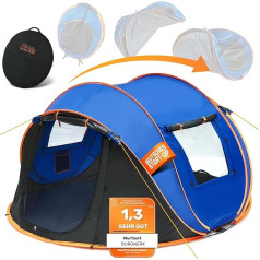 Burgwerk® Pop-Up Tent for 3 People [2 Seconds Tent] Reinforced Pegs | Automatic Pop Up | UV Protection 50+ | Camping, Fishing, Festival, Family, Outdoor | 2-4 Man Tent | Waterproof