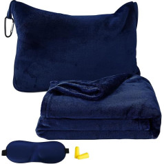 Travel Blanket Aeroplane, Pillow Blanket 2 in 1, Travel Blanket Ultralight Warm, Travel Gadgets with Sleep Mask and Earplugs, Portable Transformation Pillow for Holiday, Office, Home, Business Trip,