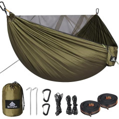 NatureFun Camping Hammock with Mosquito Net 300 kg Load Capacity (290 x 140 cm) Breathable, Quick-Drying Parachute Nylon Complete Accessories Easy Assembly