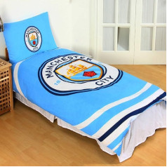 MANCHESTER CITY FC Offizielles Wende-Bettwäsche-Set für Einzelbett (Einzelbett), Himmelblau/Weiß