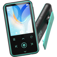 AGPTEK 64GB MP3 Player with Sport Clip, Bluetooth 5.3 Player with 1.8 Inch TFT Colour Screen, Mini Music Player with Touch Buttons, FM Radio, Pedometer, Supports up to 128GB SD Card, Blue