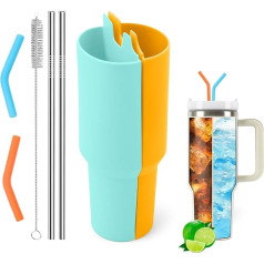 LittleHugs 2 in 1 Silicone Cup for Stanley Tumblers, 1.2L Compatible with Stanley Cup Accessories, Double Drink Bag, Fits Stanley Cups, Dispenses Various Drinks, Yellow and Green