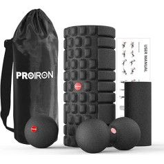 PROIRON Fascia Roller Set with 3D Texture Massage, Fascia Roller Spine/Mini Fascia Roller/Fascia Ball/Duoball, Fascia Set for Back, Spine, Pilates with Training Posters and Gym Bag
