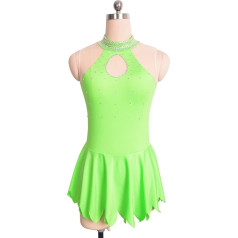 YDHTIZ Lyrical Women's Adult Figure Skating Dress Turtleneck Backless Sleeveless Rhinestone Gymnastics Jersey Competition Training Athletic Female