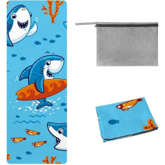 Eslifey Yoga Towel, Cute Cartoon Sharks Underwater Pattern Non-Slip Sweat Absorbent Hot Yoga Mat Towel for Hot Yoga, Pilates and Fitness, 185 x 68 cm