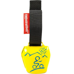 swisstrailbell® Fresh Colour Edition: Yellow with Blue Mountain Biker, Black Band, Trailbell, Bear Bell