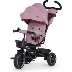 Kinderkraft SPINSTEP Tricycle from 1 Year with Push Bar, Waterproof Hood with UPF50+ Filter, 360 Degree Rotating Seat, Freewheel, Foldable, Bell, Basket, Pink
