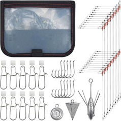 Salzwasser-Surf-Angelvorrichtungs-Set, 35-teiliges Surf-Angel-Rig, Fischfinder-Rig inklusive Angeldraht, Vorfach, Pyramiden-Sinker, Sputnik-Sinker, Gewicht, Kreis, Haken, Senker, Slider,