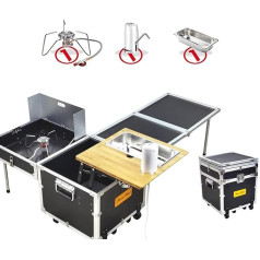Camping Cooking Set with Sink and Stove Camping Kitchen Station Portable Camping Table with Storage Camping Box with Casters (Size: Simple Version)