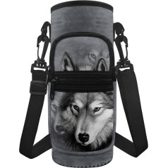 chaqlin Tierwolf Water Bottle Tote Bags for Women Men Grey Wolf Water Bottle Holder Sports Water Bottle Cover Insulated Shoulder Bag for Kids Adults