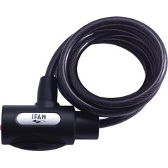 IFAM Anti-theft bicycle cable, spiral junior model, children's bicycles, high safety, steel cable, colour: black, 180 cm length