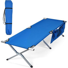 RELAX4LIFE Camping Bed with Side Pocket & Carry Bag, Camp Bed with 6 Non-Slip Feet, Folding Bed Made of 600D Oxford Fabric & Steel, Lounger Maximum Load 204 kg, 190 x 73 x 42 cm, for Indoor and