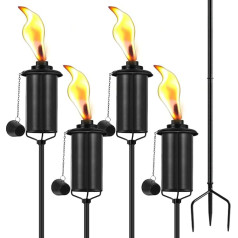 SNOGSWOG 4 Pack Garden Torches, 16oz Metal Outdoor Torch with 3 Prongs, Decorative Citronella Torches, 59 Inch Garden Decor Torches