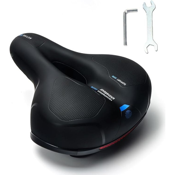 UVTQSSP Comfortable Bicycle Saddle 9.8 x 8 Inch Replacement Cushion with Double Shock Absorbing Stationary Bike Seat for Mountain Bikes, Road Bikes, with Reflective Safety, Soft, Durable