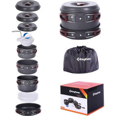 KingCamp Camping-Kochgeschirr-Set, harteloxiertes Aluminium, Camping-Töpfe und Pfannen-Set, leicht, kompakt, Camping-Kochset, für Camping, Rucksackreisen, Wandern, Trekking, Picknick, 17/15 Stück