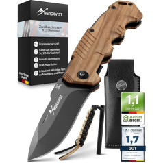 BERGKVIST® K10 Folding Knife (Two-Hand Knife) - Sharp Pocket Knife for Outdoor & Survival with Fire Steel & Bag - Allowed to Carry in Germany - Olive Wood Handle