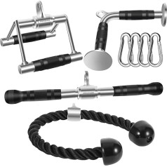 DYNASQUARE Triceps Cable Attachment (V Handle + Double D Handle + Triceps Rope + Rotating Bar)