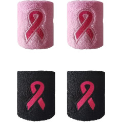 2 Pairs Breast Cancer Awareness Wristbands Pink Band Sports Sweatbands for Tennis Football Basketball Running Yoga and Breast Cancer Awareness Support