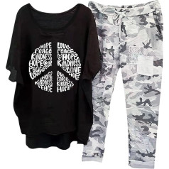 Briskorry Damen Set Zweiteiler, Kurzarm Tshirt und Lang Hose, Hosenanzüge Baggy Lässig Hausanzug Rundhalsausschnitt Kurzarm Sportanzug Luftige Leicht Musselin Set Gedrucktes Y2K Running