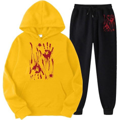 Hausanzug Damen Set, Hoodies und Laufhosen, Hoody Set Entsetzen Blood Laufenanzug Kapuzen Zweiteiliges Tracksuit Lockerer Lässige Loungewear-Outfits 2024 Stilvolle Sport Outfit Jogger