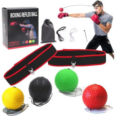 kumosaga Boxing Reflex Ball Headband Set, Boxing Training Equipment, 4 Boxing Reflex Balls with 2 Adjustable Headbands to Improve Speed Response and Hand Eye Coordination