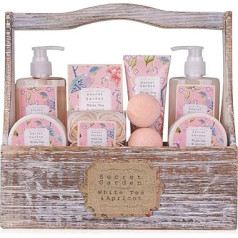 Accentra Secret Garden Bath and Shower Gift Set with White Tea & Apricot Fragrance - 8-Piece Gift Set
