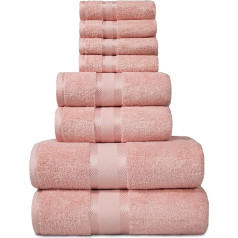 JAQAAR 8-Piece Hand Towel Set Made of 100% Cotton, Oeko-Tex Approved, 550 GSM Very Soft and Super Absorbent, 2 Bath Towels, 2 Hand Towels, 4 Guest Towels (Light Pink)