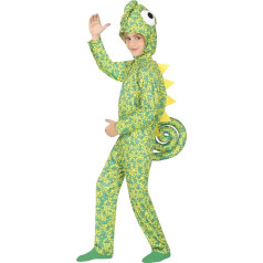 FIESTAS GUIRCA Chameleon Unisex Jumpsuit for Children - Green Iguana Cuddly Suit - Age 5-6 Years - Lizard Pyjamas Children's Onesie Boys and Girls - Animal Jumpsuit Costume for Carnival, Fancy Dress