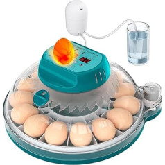 Chalixion 15 Incubator Fully Automatic with Moisture Control and 2 Modes for Turning Eggs, Incubator Chickens with Temperature Stability for Chickens, Quails and Birds, Egg Flashlight