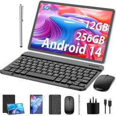 Android Tablet, 11 Inch Tablet Android 14 with Keyboard, 12GB + 256GB, 1TB Expand, Tablet PC with Octa-Core, 8000mAh, 2.4G/5G WiFi, 13MP + 5MP Camera, 2-in-1 Tablet with Keyboard Bag, Mouse, Stylus
