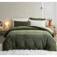 Sedefen Fluffy Bed Linen 135 x 200 cm Green Flannel Fleece Geometric Pattern Cashmere Touch Winter Bed Linen Warm Sherpa Duvet Cover and 1 Pillowcase 80 x 80 cm with Zip