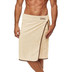 Sowel® Sauna Kilt Men's 100% Organic Cotton Sauna Towel with Velcro Fastening Sauna Buddha 60 x 140 cm, Sand / Brown