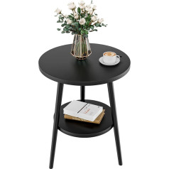 Taotigzu Side Table Bedside Table 2 Tier Round Bedside Table Ideal for Living Room Balcony Bedroom (No Drain Plug, Black)