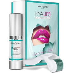 Beautylines - Lip Boost System - Hyalips with Liperfection - 15 ml Highly Concentrated Hyaluronic + Micro Needling Roller - Lip Care Cosmetics for Voluminous, Full Lips