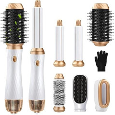 Semai 6-in-1 Air Styler Set with 1000 W Hair Dryer, Round Brush, Warm Air Brush, Automatic Volume Hair Dryer Brush, Airstyler for All Hair Types for Straightening, Drying, Curling - White / Black