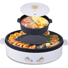 BAOSHISHAN Electric Hot Pot with Grill 2-in-1 Table Grill 42 cm Grill Plate Electric Grill with 2 Temperature Controls 2000 W (Removable Cooking Pot, Grill Plate Not Removable)