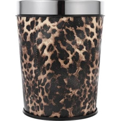 Round Trash Can Retro Waste Bin Small Waste Paper Bin 5L Bathroom Bin Leopard Rubbish Bin for Home Office Living Room