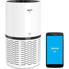 MEDION MD 10171 Air Purifier with App Control (HEPA Filter, Smart, Reduces Aerosols, Pollen, Dust, Pet Hair, up to 52 m², Air Quality Display, Timer Function, Sleep Mode, MD 10171)