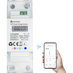 KETOTEK Smart Electricity Meter DIN Rail 1 Phase Bidirectional, Digital Energy Meter WLAN 5 (65) A 90-250 V, Two-Direction Meter 1 Phase, KWH Counter WLAN Remote Control by App