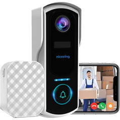 Doorbell with Camera, 2K/4MP Video Doorbell with Gong, Wireless Bell with Camera, Wireless Bell with Camera WiFi, Human Detection, Night Vision, Two-Way Audio, Supports SD & Cloud Storage, IP67