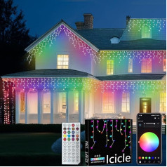 Outdoor Christmas Lighting, Icicle Fairy Lights, 13 m, 400 LED RGB 16 Million Colours, Smart LED Christmas Lighting App Control for Living Room, Home, Christmas Fairy Lights, Holiday Decoration