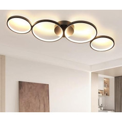 GBLY LED Ceiling Light Warm White Ceiling Light: 4 Bulbs 3000 K Modern Living Room Lamp Round Ring 37 W Black Bedroom Lamp 89 cm Design Office Lamp for Bedroom Living Room Hallway Office Kitchen