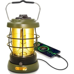 BILLION DUO Rechargeable LED Camping Lamp, Retro Camping Lantern Battery, LED Lantern Outdoor, Continuously Dimmable, IPX4 Waterproof Emergency Light Torch for Garden, Power Outages, Hiking