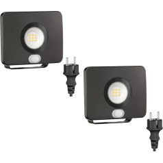 ledscom.de WEGA LED Garden Spotlight for Outdoor Use, IP44, Motion Sensor, Plug, Black, 11.4 W, 944 lm, Warm White, Motion Sensor, Pack of 2