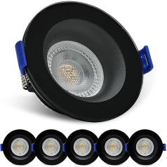 KYOTECH LED Recessed Spotlight 230 V 5 W IP65 Ceiling Spotlights Ultra Flat 3000 K Warm White Recessed Spotlights Diameter 68 mm 500 lm for Bathroom Living Room Round Black Pack of 6