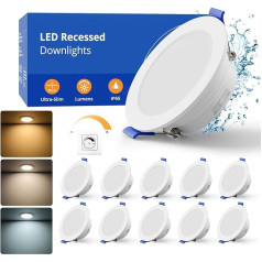 wowatt Recessed Spotlight LED 230 V Dimmable, LED Spot 6 W 2700 K Warm White 4000 K Neutral White 6000 K Cool White, IP65 Spotlights Ceiling Light for Bathroom, Living Room, Set of 10