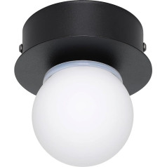 EGLO Mosiano LED Ceiling Light, Small Bathroom Ceiling Light in Ball Shape, Bathroom Lamp Ceiling Made of Metal in Black and Glass in White, Ceiling Lighting Warm White, IP44, Diameter 11 cm