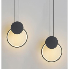 LIGKIN Pack of 2 LED Chandeliers Round 11 W Pendant Light, Modern Pendant Light, Aluminium Creative Ceiling Light for Kitchen, Dining Room, Living Room, Bedroom, Black